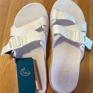 Chaco White Slide Sandals with Buckle Straps